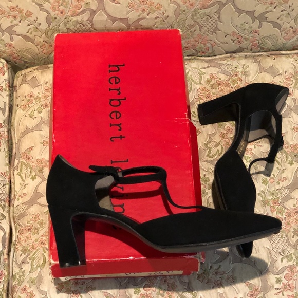Vtg. 70s Herbert Levine T-Strap Pumps Black Suede Tea for Two - 7.5 N - Picture 5 of 10